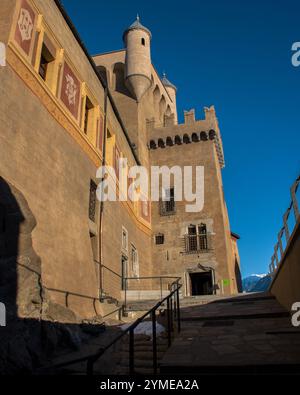 Blick auf das Schloss Saint-Pierre, Aostatal, Italien Stockfoto