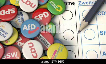 Symbolbild zum Thema Wahlzettel, Wahlen in Deutschland, Parteien zur Wahl Stockfoto