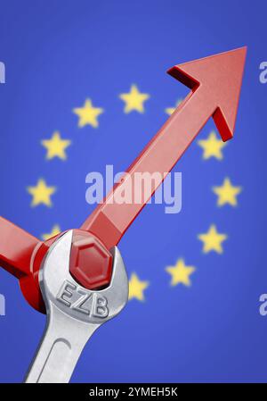 Symbolisches Bild zum Thema EZB, Leitzinssatz, Kontrolle, Mechanismen usw. Stockfoto