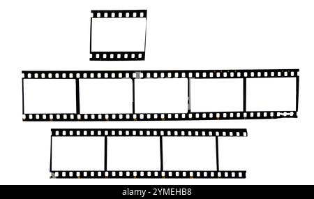 Filmstreifen im Vintage-Format 35 mm, leere Bilder, flache Lagen. Comeback des Konzepts der analogen Filmfotografie, isoliert auf white.free Exemplaren Stockfoto