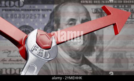 Symbolisches Bild zum Thema FED, Leitzinssatz, Kontrolle, Mechanismen usw. Stockfoto