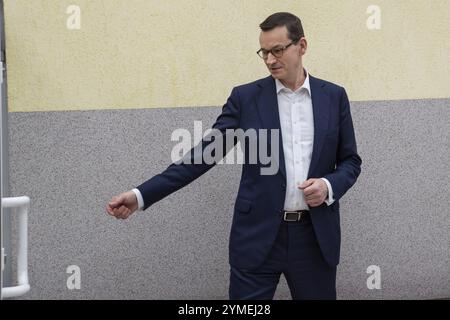 SOBIN, POLEN - 31. JANUAR 2019: Premierminister der Regierung Mateusz Morawiecki während eines Besuchs von Minenrettern nach einer schwierigen Rettungsaktion Stockfoto