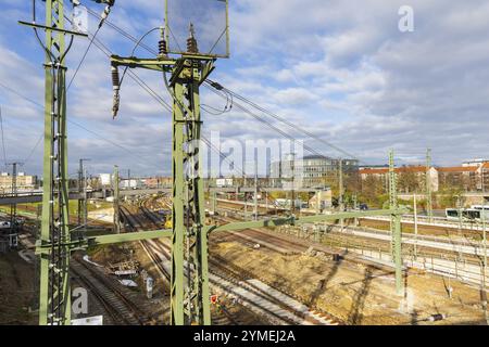 Gleisrenovierung am Eisenbahnknotenpunkt Dresden. Dresden, Sachsen, Deutschland, Europa Stockfoto