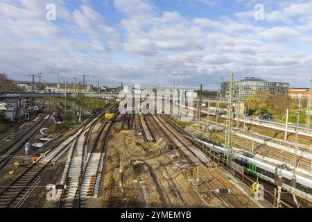 Gleisrenovierung am Eisenbahnknotenpunkt Dresden. Dresden, Sachsen, Deutschland, Europa Stockfoto