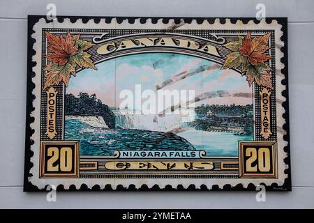 Briefmarkengemälde der Fälle im Queen Street District in Niagara Falls, Ontario, Kanada Stockfoto