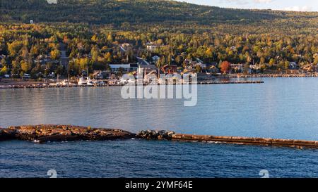 Luftaufnahme von Grand Marais, Minnesota, USA. Stockfoto