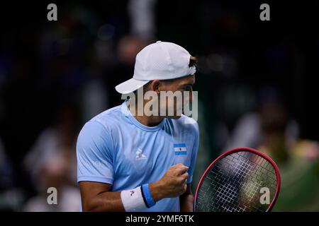 Malaga, Spanien, 21. November 2024. Sebastian Baez aus Argentinien beim Viertelfinale Davis Cup Finale 8 Singles Match 1. Quelle: Vicente Vidal Fernandez/Alamy Live News Stockfoto