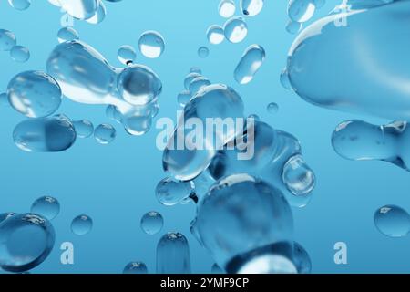 Abstrakte Unterwasserblasen über blauem Hintergrund, 3D-Illustration Stockfoto