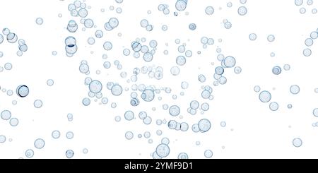 Abstrakte blaue Kugel Wasserblasen über weißem Hintergrund, 3D-Illustration Stockfoto