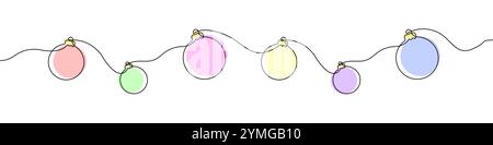 Einzeilige Dekorative Kugeln Symbol Vektor Hintergrund. Weihnachtskugeln-Symbol. Kontinuierliche Umrisse einer Weihnachtskugel. Stock Vektor