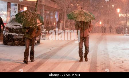 20 cm Neuschnee in 5 Stunden - Schneetief Renate lässt es im Allgäu ordentlich schneien. Der Deutsche Wetterdienst warnt seit dem gesamten Tag vor Unwettern in Süddeutschland. Viele Autofahrer nahmen die Warnungen ernst. Vor allem LKW Fahrer fährt rechtzeitig die Parkplätze an. Auf der A 7 zwischen Kempten und Füssen lag der Schnee auf der Autobahn bis zu 10 cm hoch. Nur vereinzelt bleiben Fahrzeuge liegen. Der Winterdienst war im Dauereinsatz. Ein Wintermärchen und pure Lust auf weiße Weinachten gab es es in Markt Nesselwang. Auf 867 Meter über Null lagen um Mitternacht 20 cm Neuschnee. Der Wir Stockfoto