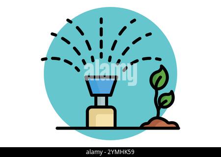 Sprinkler-Symbol. Symbolstil für farbige Umrisse. Symbol für Gartenarbeit. Gartenwerkzeuge Elemente Vektor-Illustration Stock Vektor