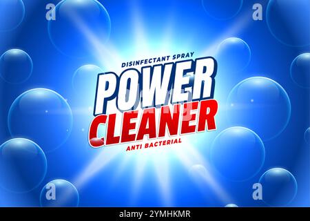 Reinigungsmittel Power Cleaner glänzendes Etikett mit Luftblasen Design Vektor Stock Vektor