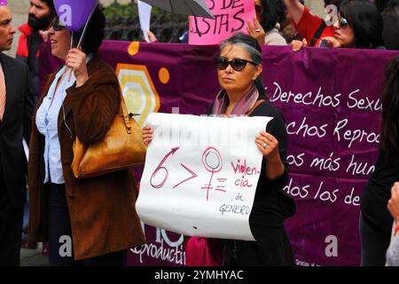 La Paz, Bolivien, 1. September 2014. Frauenrechtsaktivisten und -Unterstützer marschieren, um gegen Machismo und Gewalt gegen Frauen zu protestieren und jüngste Äußerungen mehrerer Kandidaten während des aktuellen Wahlkampfs abzulehnen, die das Problem zu minimieren und Frauen zu diskriminieren scheinen. Laut einem WHO-Bericht vom Januar 2013 ist Bolivien das Land mit der höchsten Gewaltrate gegen Frauen in Lateinamerika, während der derzeitigen Regierung gab es seit 2006 453 Fälle von Frauenmord. Quelle: James Brunker / Alamy Live News Stockfoto