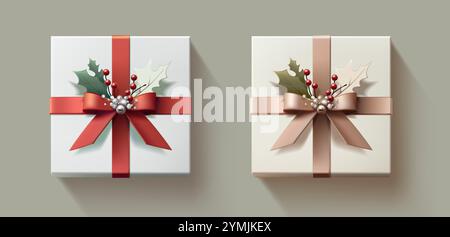Abbildung eines realistischen Vektorsymbols. Geschenkbox mit Band, weihnachtsgeschenke für Festbanner. Stock Vektor