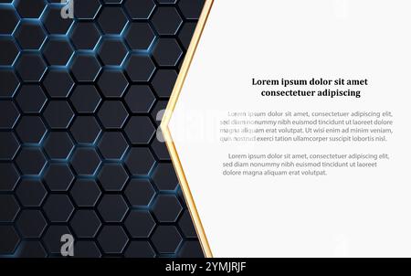 Vektor Moderne Technologie futuristische Hintergrund Illustration. Schwarzer und blauer sechseckiger abstrakter Hintergrund. Dunkles, luxuriöses Schwarz mit Wabenmuster Stock Vektor