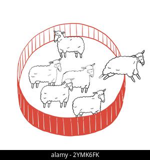 Das Schaf, das aus dem Stall springt, handgezeichnete Vektor-Illustration Stock Vektor