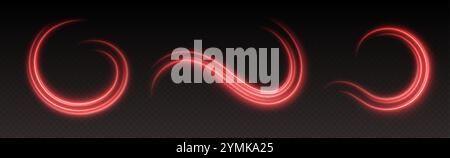 Leuchtendes rotes Licht wirbelt mit glatten, fließenden Kurven. Lichteffekt in Motion-Konzept. Stock Vektor