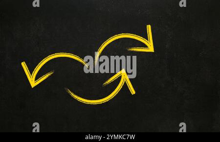 Drei gelbe Pfeile auf schwarzem Hintergrund Glückskonzept. Unternehmenswachstum und Erfolgskonzept. Steigern Sie Ihre Geschäftschancen. Training abschaffen, Stockfoto