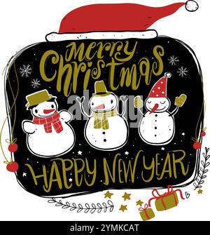 Kritzeln Sie die Symbole der Weihnachtszeit und Vintage-Grafikelemente. Effekt auf dem Schwarzen Brett. Stock Vektor