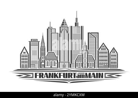 Vektor-Illustration von Frankfurt am Main, monochrome Karte mit linearem Design frankfurt City Scene, europäisches Urban Line Art Konzept mit einzigartigen Buchstaben Stock Vektor