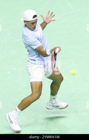 Sebastian Baez aus Argentinien beim Davis Cup Finals 2024 im Viertelfinale zwischen Italien und Argentinien im Palacio de Deportes Jose Maria Martin Carpena am 21. November 2024 in Malaga, Spanien Stockfoto