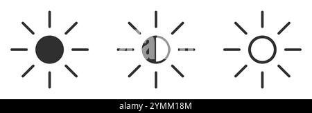 Silhouette des Symbols für Helligkeit und Kontrast eingestellt. Symbol für Bildschirmhelligkeit für UI UX-Website, mobile App. Helligkeitsregler. Vektorabbildung Stock Vektor