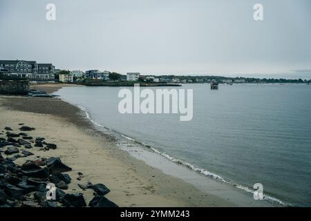 Gloucester City und Pavilion Beach aus der Vogelperspektive, Gloucester, Cape Ann, Massachusetts MA, USA. Hochwertige Fotos Stockfoto