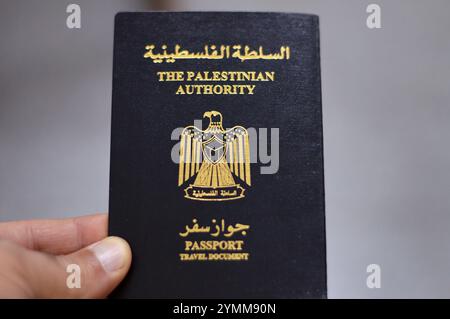 Das Reisepass der Palästinensischen Behörde für palästinensische Bewohner der palästinensischen Gebiete zum Zwecke internationaler Reisen; Stockfoto