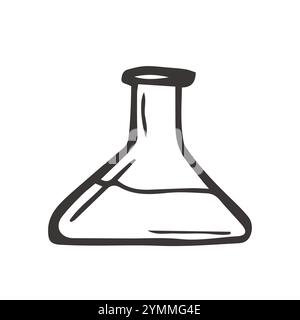 Symbol für Chemikalienkolben. Handgezeichneter Doodle-Stil. Vektor, Minimalismus, monochromes Labor Stock Vektor