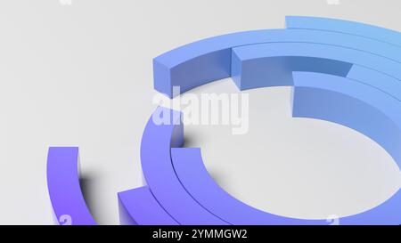 Weiße abstrakte Kreise. Blau und violett. Big Data. Zukunftsweisendes Technologiekonzept Geometrisch. 3D-Abbildung. Stockfoto