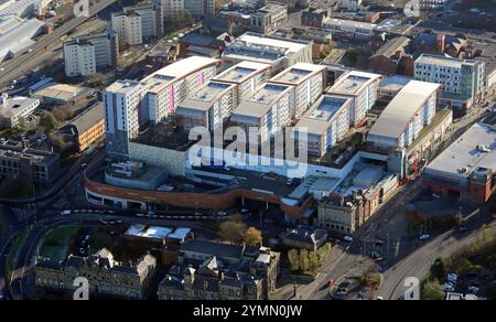 Blick aus der Vogelperspektive auf das Trinty Square Einkaufszentrum in Gateshead, Tyne & Wear Stockfoto