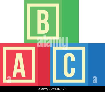 ABC-Würfel. Lernspielzeug für Kinder. Alphabetblock isoliert auf weißem Hintergrund Stock Vektor