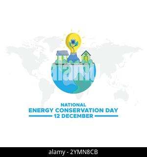 Nationaler Tag Der Energieeinsparung. Dezember. Vorlage für Hintergrund, Banner, Karte, Poster mit Textbeschriftung. Vektorabbildung. Stock Vektor