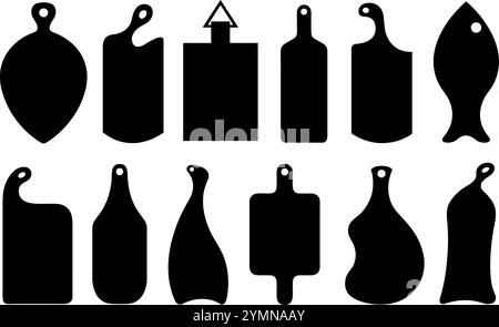 Sammlung verschiedener Küchenschneidebretter isoliert auf weißem Hintergrund Stock Vektor