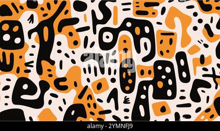 Abstraktes Muster in Orange und Schwarz – Moderne Kunst-Illustration mit organischen Formen und Fett-Texturen auf beigem Hintergrund für künstlerische Zwecke Stock Vektor