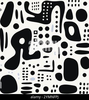 Schwarz-weißer Hintergrund mit geometrischem Muster, im Stil skurriler Abstraktionen, verspielter Figuren, minimalistischer Hintergründe Stock Vektor