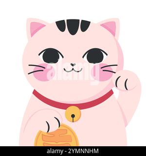 Niedlicher Cartoon maneki Neko isoliert. Japanische Glückskatze. Symbol für Reichtum und Glück. Vektorabbildung Stock Vektor