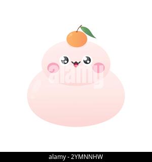 Süßer Kawaii Kagami Mochi Charakter. Traditionelles japanisches Neujahrsessen und Glücksbringer. Vektorabbildung Stock Vektor