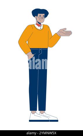 Business Casual lateinamerikanischer Mann, der mit Hand in der Tasche 2D-Zeichentrickfigur steht Stock Vektor