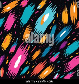 Bunt-Pinselstriche-Muster-auf-einem-schwarzen-Hintergrund,-im-Stil-von-einfachen-Formen-geformte-Leinwand,-niedlich-cartoonisch-Designs,-pastellfarbene-Punk,-abgerundet Stock Vektor