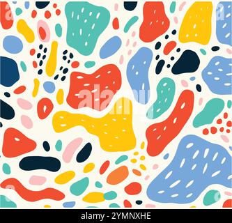 Buntes Muster mit einigen weißen Formen Stock Vektor, im Stil von henry scott tuke, minimalistische Palette, tove jansson, gepunktet, weißer Hintergrund Stock Vektor