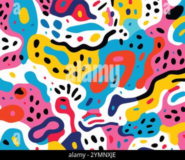 Farbenfrohe, abstrakte Hintergrundillustration im Stil eines Animators, kräftige Farbklumpen, jon Burgerman, fließende Texturen, vielfältige Farbpalette Stock Vektor