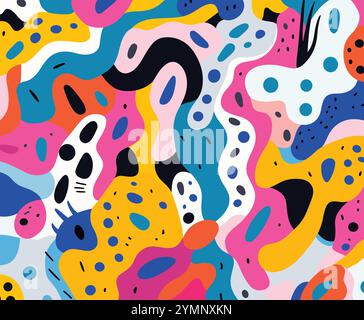 Farbenfrohe, abstrakte Hintergrundillustration im Stil eines Animators, kräftige Farbklumpen, jon Burgerman, fließende Texturen, vielfältige Farbpalette Stock Vektor