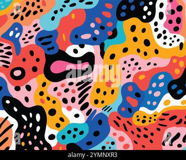 Farbenfrohe, abstrakte Hintergrundillustration im Stil eines Animators, kräftige Farbklumpen, jon Burgerman, fließende Texturen, vielfältige Farbpalette Stock Vektor