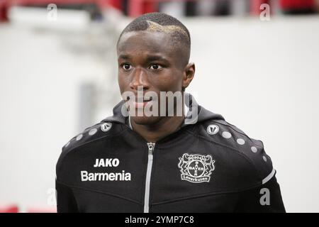 Moussa Diaby vom FC Bayer 04 Leverkusen vor dem Spiel der UEFA Champions League zwischen dem FC Lokomotiv Moskau und dem FC Bayer 04 Leverkusen im Stadion Lo Stockfoto