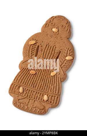 Einzelne typische holländische Leckerei namens Speculaas Pop, Ingwerkekse, serviert am Sinterklaas Abend isoliert auf weißem Hintergrund Nahaufnahme Stockfoto