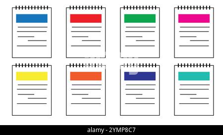 Dateiset – farbenfroher Tagebuchsatz isoliert auf weißem Hintergrund Stock Vektor