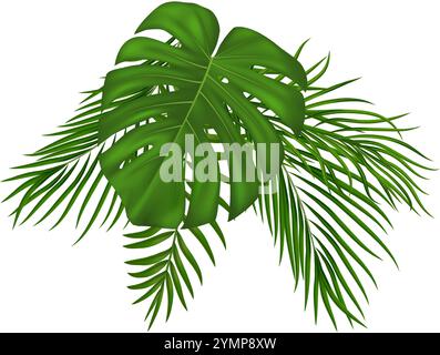 Sommerliche tropische Komposition mit grünen Palmblättern. Exotisches botanisches Design mit herrlichem Grün für Einladung, Banner, Poster. Vektorabbildung Stock Vektor