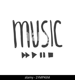 Handgezeichnete Musiknotizen Wort. Text kritzeln. Kreative Tintenkunst. Tatsächliche Vektorzeichnung Stock Vektor